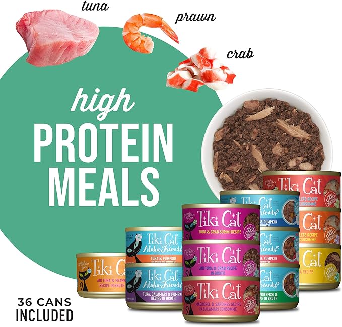 Tiki Cat Seafood Selects, Ultimate Variety Pack, 36 High Protein Servings with Real Flaked Fish, Wet Cat Food Mega Pack, 2.8 and 3 oz. Cans (Pack of 36)