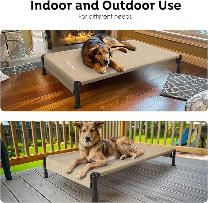 Veehoo Cooling Outdoor Dog Bed, Heavy Duty Elevated Pet Bed with Washable & Breathable Teslin Mesh, Non-Slip Silicon Feet, Dog Cot Bed with Support Hem, 47" x 29", Beige Coffee, CWC2433