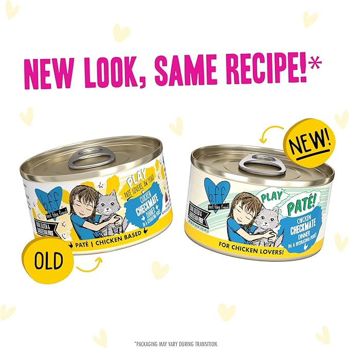 Weruva B.F.F. Play - Best Feline Friend Paté Lovers, Aw Yeah!, Fowl Play Yellow Patés Variety Pack, 2.8oz Can (Pack of 18)