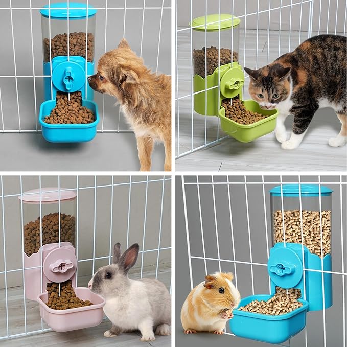 VANNON Small Animal Hanging Automatic Food Dispenser, 35oz Gravity Pet Feeder for Cage, Food Bowl for Rabbit Puppy Cat Ferret Guinea Pig Chinchilla Parrot (Blue)