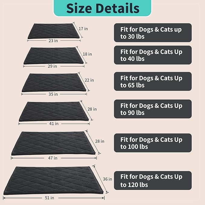 MABOZOO Indestructible Dog Beds - Chew Proof Crate Pad for Aggressive Chewers, Machine Washable Quilted Mat, Durable for Large Dogs, Black Kennel Pad (28x47 in)