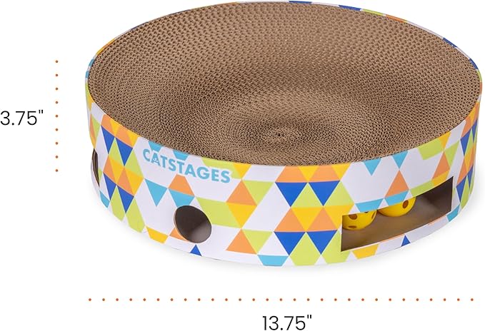 Catstages Bowl Track Scratcher Cat Ball-Track Toy, Corrugated Scratch, and Lounger All-in-One, Two Balls Included for Interactive Play, Multicolored
