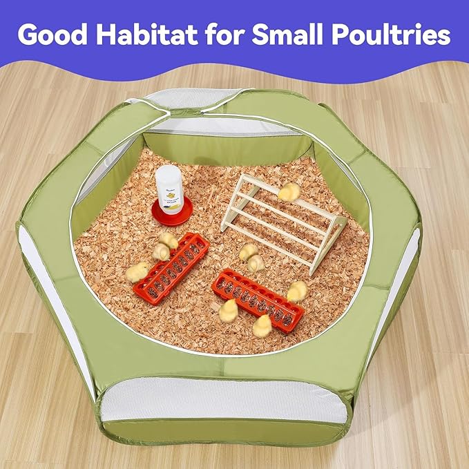 Pawaboo 5-in-1 Chicken Brooder Box for Chick Starter Kit, Includes Pet Cage Tent, Chicks Perch, Chick Feeder, 1.1L Chick Waterer, Baby Chick Supplies (Brooder Set), Green + Red + Wood Color