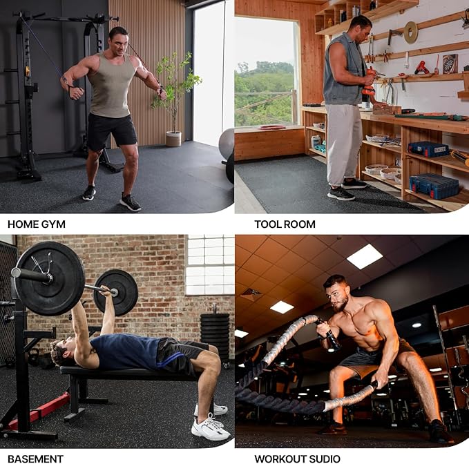 AIRHOP 0.79in Thick 24 Sq Ft Exercise Equipment Mats, 6 Tiles Upgraded Rubber Top with High Density EVA Foam, Large Interlocking Puzzle Gym Flooring for Home Gym, Heavy Weight Workout,Black & White