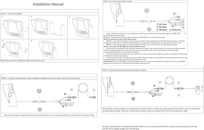 AHD 1080P Wired Reverse Rear View Backup Camera System,2 IR Camera with Waterproof IP69K, 7" Single View Monitor with TVS Protector,Vibration-Proof 10G for Tractor/Truck/Skid Steer/Heavy Equipment
