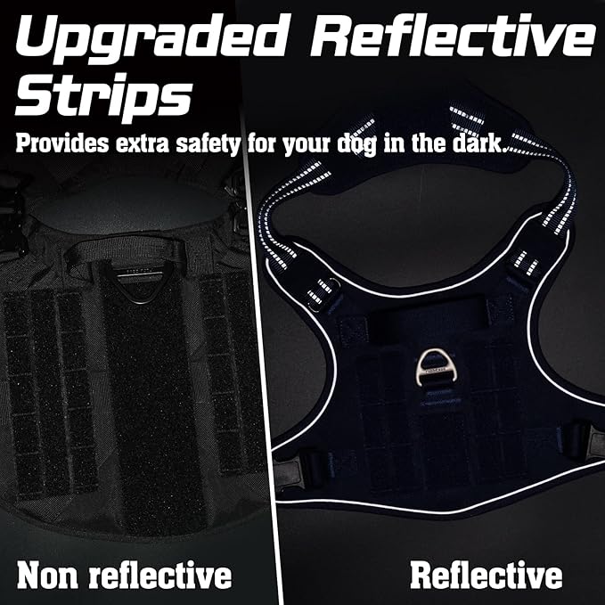 rabbitgoo Dog Harness No Pull, Military Dog Harness Medium Sized Dog with Handle & Molle, Easy Control Service Dog Vest Harness Training Walking, Adjustable Reflective Tactical Pet Harness, Blue, M