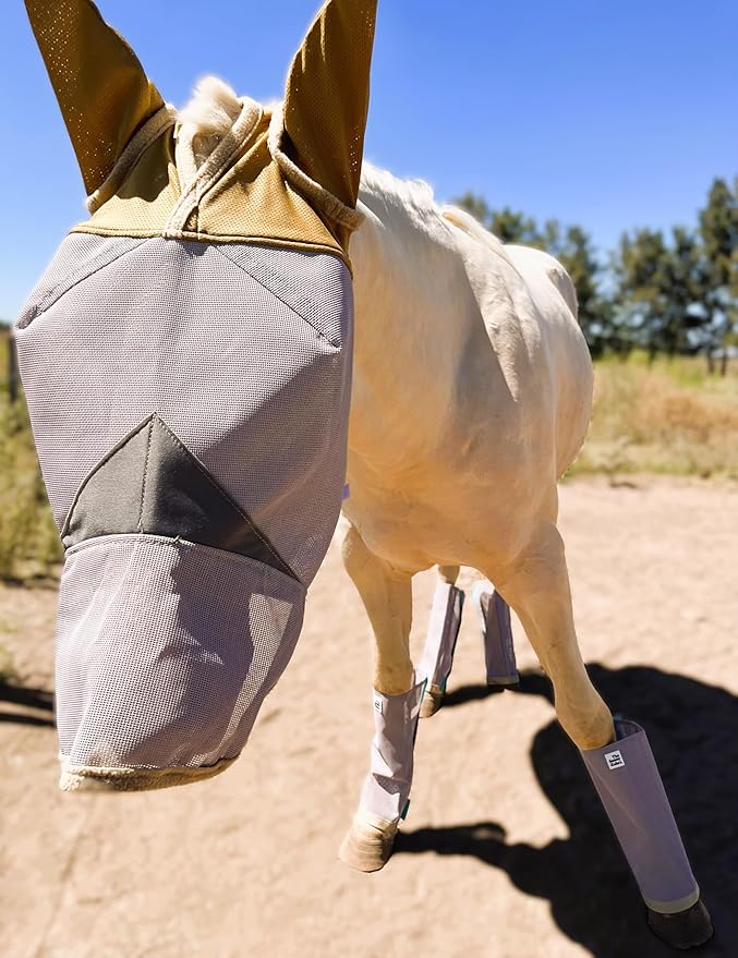 Fly Masks for Horses. Stops Sunburn, 70% Uv-Block. Breathable Fly Mask for Equines, Durable, Comfortable Fit for All-Day Protection. Horse Size, Fly Mask with Ears and Nose