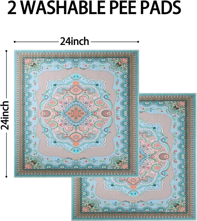 Washable Pee Pads for Dogs, 24"x24" 2 Pack Reusable Puppy Pads Pet Training Pads, Super Absorbent, 100% Waterproof Dog Pee Pads, Whelping, Housebreaking, Incontinence, for Playpen