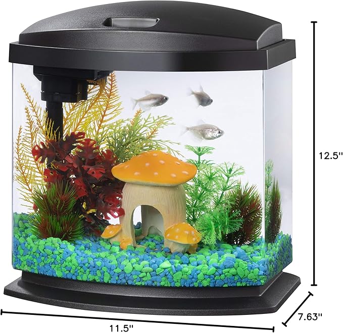 Aqueon LED MiniBow Small Aquarium Fish Tank Kit with SmartClean Technology, Black, 2.5 Gallon
