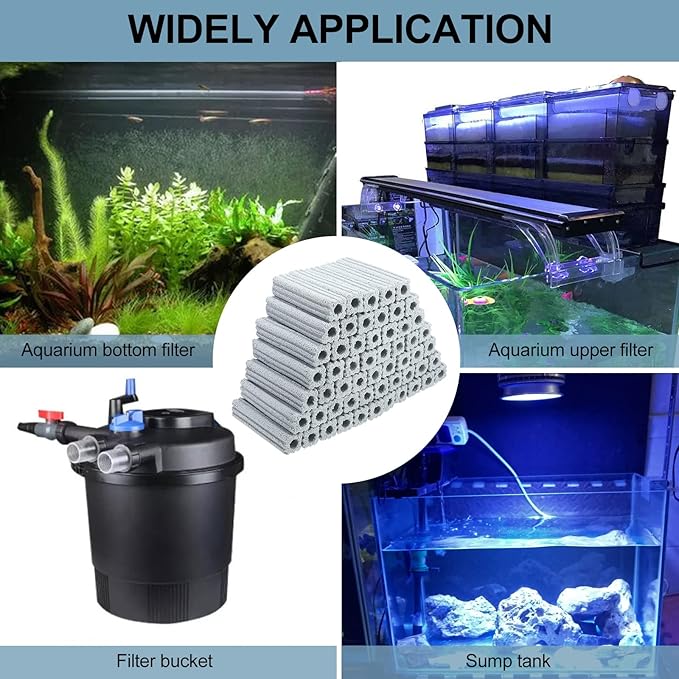 RealPlus Ceramic Bio Filter Media for Aquarium Sump Canister Pond Fish Tank, Vast Surface Area (6.2" Length / 90pcs)