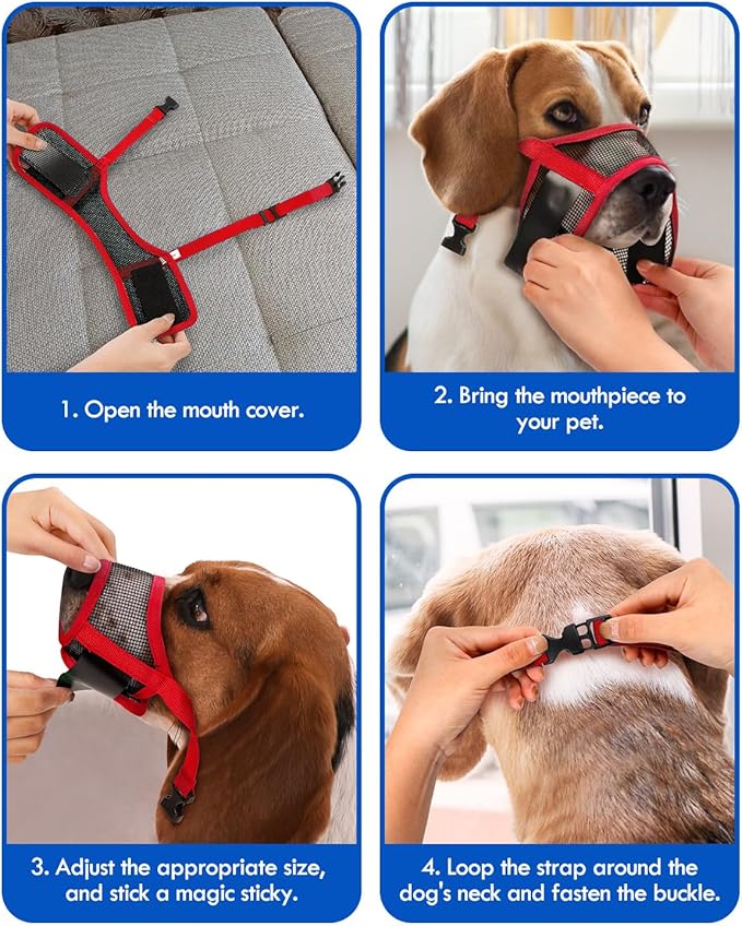 Dog Muzzle, Soft Air Mesh Muzzle for Small Medium Large Dogs Anti Biting Barking Chewing, Breathable Drinkable Adjustable Loop Pets Muzzle for German Shepherd Husky Labrador Retriever (Red,L)