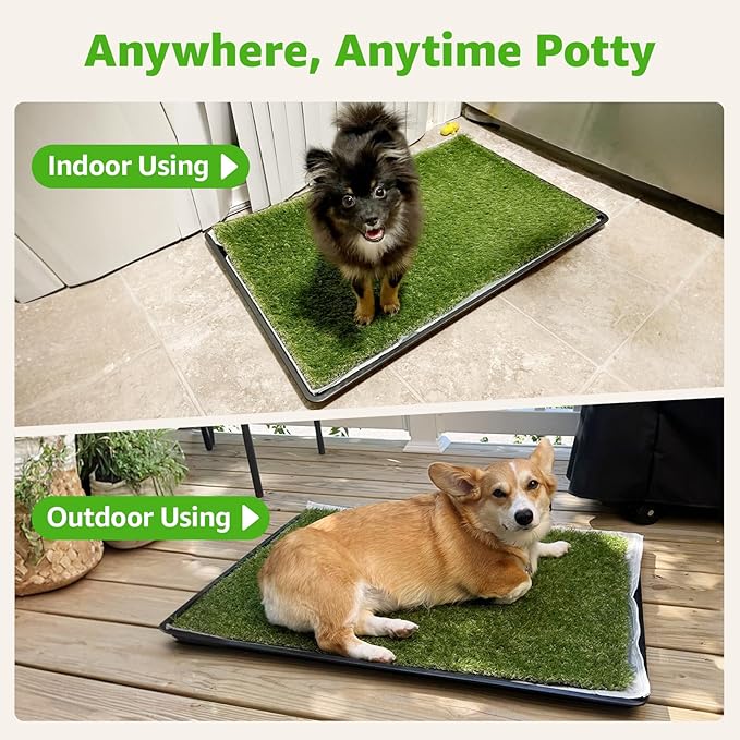 Dog Grass Large Potty Patch, Dog Litter Boxes Artificial Grass Bathroom Turf for Pet Training, Washable Puppy Pee Pad, Perfect Indoor/Outdoor Portable Potty Pet Loo (Potty system-45.1"x29.1")