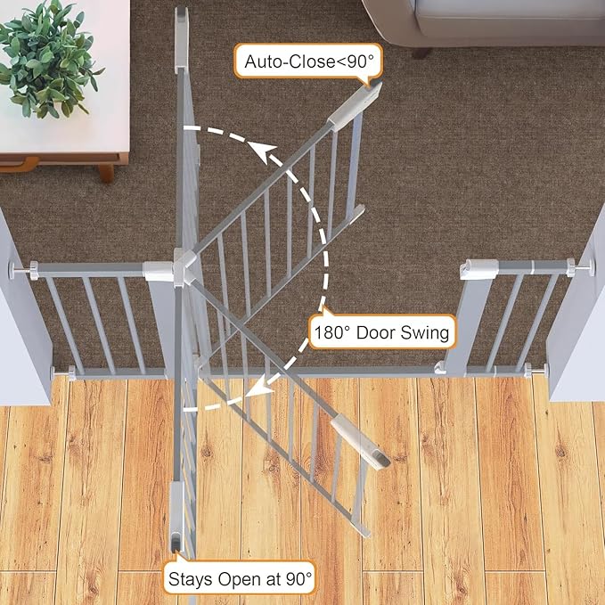 Cumbor 29.7-46" Baby Gate for Stairs, Gifts for Mom-Auto Close Dog Gate for The House, Easy Install Pressure Mounted Pet Gates for Doorways, Easy Walk Thru Wide Safety Gate for Dog, Gray