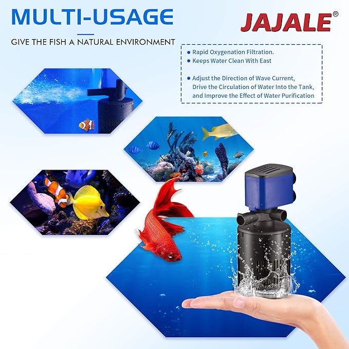 Water Pump 210 GPH 3-in-1 Submersible Internal Filter Aquarium Powerhead Water Pump Ultra Quiet for Aquarium,Fish Tank-3 Pack