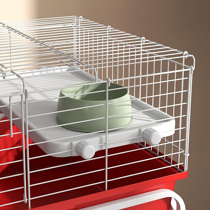 PawHut Two-Story Small Animal Cage Removable from Stand, Guinea Pig Cage with Shelf & Wheels, Pet Habitat for Hedgehog, Chinchilla, Ferret, 33" x 18.5" x 35", Red