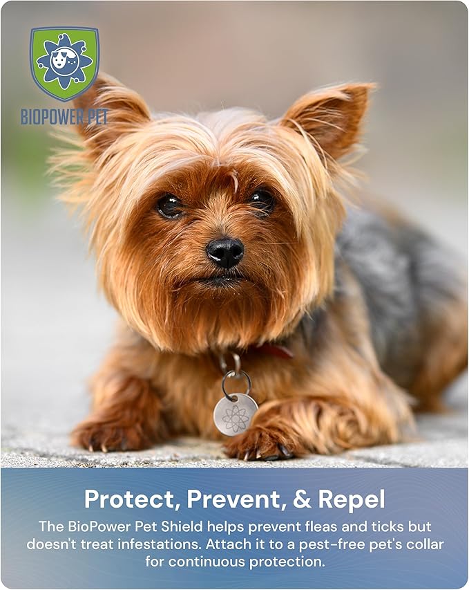 Natural Flea & Tick Repellent Collar Tag for Dogs & Cats – BioPower Pet Shield – Safe for Pets When Used as Directed – Lasts 1 Full Year - Small Tag (<10 Lbs) - 3 Pack