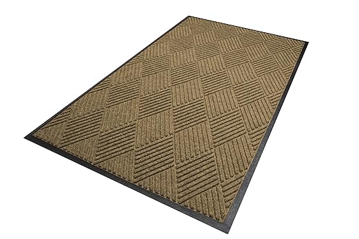 WaterHog Diamond | Commercial-Grade Entrance Mat with Rubber Border – Indoor/Outdoor, Quick Drying, Stain Resistant Door Mat (Camel, 4' x 6')