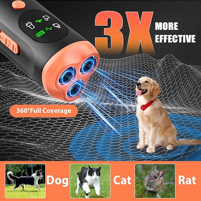 Lamido 4 in 1 Dog Bark Deterrent Devices with Functions Display Panel, 2500 mAh Type-C Rechargeable Anti Barking Device for Dogs, Ultrasonic Dog Training Device up to 35 Ft Effective Control Range