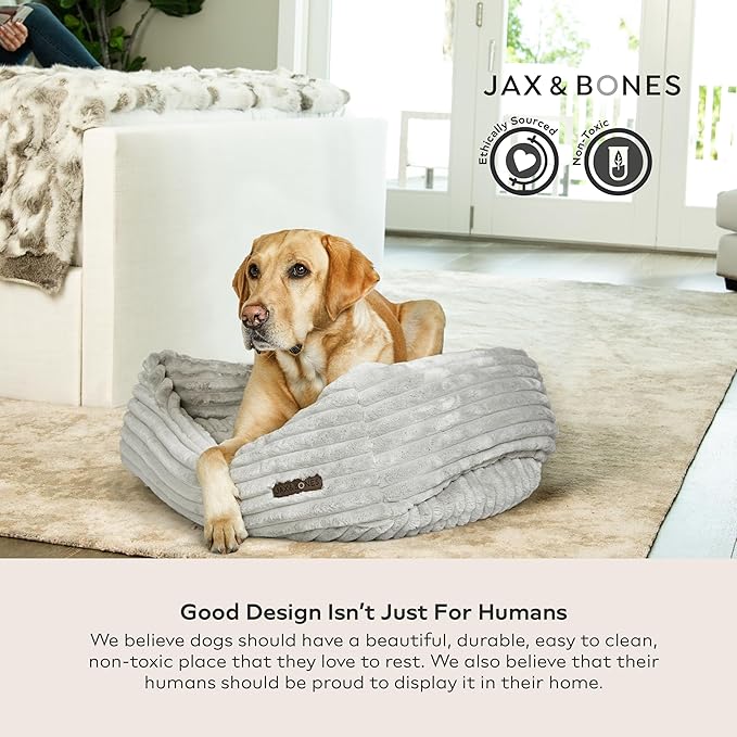 Jax & Bones Dog Napper - Luna Grey Machine Washable Bed for Dogs - Extra Heavy Duty Bolstered Sides - Medium Grey Dog Mat | 35 x 27 Inches