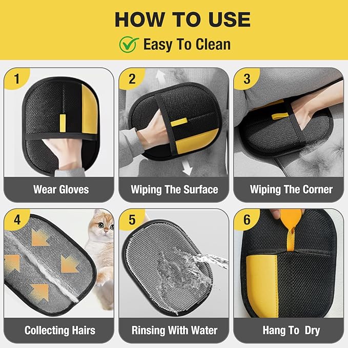 Pet Hair Removal Glove - 2025 Upgraded Electrostatic Pet Hair Remover, Cat & Dog Hair Remover Tool for Couch, Furniture, Carpet, Car Seat, Clothing, Reusable Double Sided Cat Grooming Gloves (2PCS)