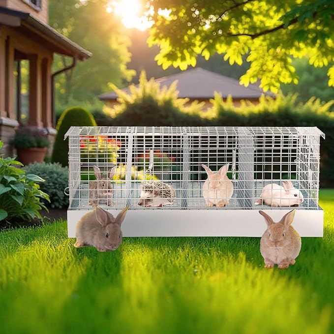 Folding Rabbit Cage, 28 x 16 x 12 in Portable Bunny Carrier with Tray and Handles for Transport, Travel or Temporary Housing, Indoor Outdoor Pet Habitat Animal Enclosure