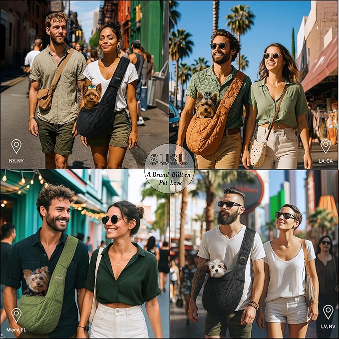 Small Dog Carrier Sling – Olive Green Hands‑Free 2‑in‑1 Sling & Handheld Carrier for Dogs up to 10 lbs, Parachute‑Grade Rip‑Stop Nylon, 4″ Padded Strap, Safety Tether & Pockets