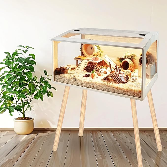Prolee Hamster Cage with Legs Chew Proof Hamster Habitat Guinea Pig Cages, Hamster House, Hamster Cages and Habitats (32" L x 16" W x 40" H, Thick Wood Roof)