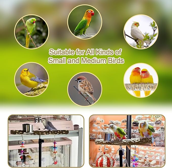 16-63 Inch Height Adjustable Bird Perch Pepper Wood Parrot Training Perch Stand with Feeding Cups and Swing Toy Parakeet Perches Indoor and Outdoor Parrot Stands for Small to Medium Bird