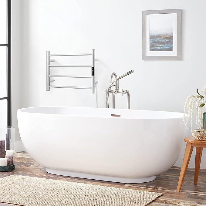 KEG Smart WiFi Towel Warmer Wall Mounted with Built-in Timer and Temperature Adjust Control, 4 Bars Electric Stainless Steel Heated Towel Racks for Bathroom Polish Chrome