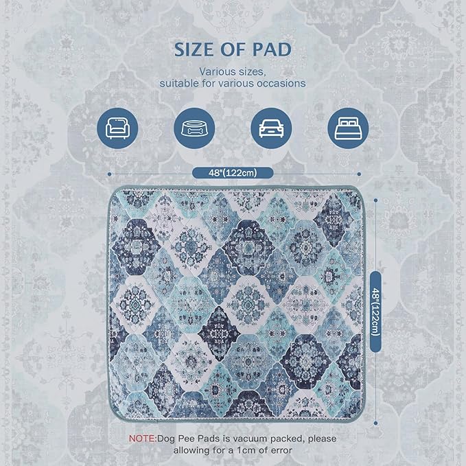 IEUUMLER Washable Pee Pads for Dogs, 1 Pack Reusable Non-Slip Grip, Super Absorbent Waterproof Puppy Pads for Potty Training, Playpen, Crate, Whelping Box EU011 (Blue, 48" x 48")