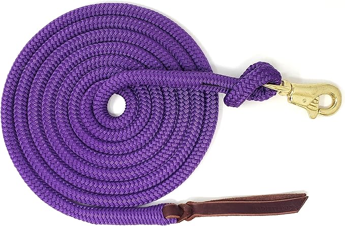 Premium 1/2" Samson Eq Braid Yacht Natural Horse Training Lead Rope with Brass Trigger Bull Snap Available in 12ft, 14ft, and 16ft. Lengths