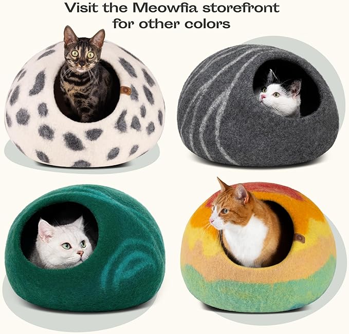 MEOWFIA Premium Felt Cat Bed Cave - Handmade 100% Merino Wool Bed for Cats and Kittens (Large, Slate Grey)