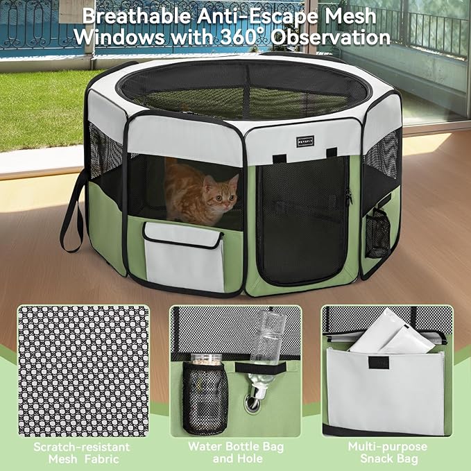 PETSFIT Portable Dog Playpen,36" Dog Play Pen Indoors with Removable Waterproof Mat & Zippered Roof | RV, Camping, Travel Dog Pen | Whelping & Cat Observation Space(36" L x 36" W x 21" H)
