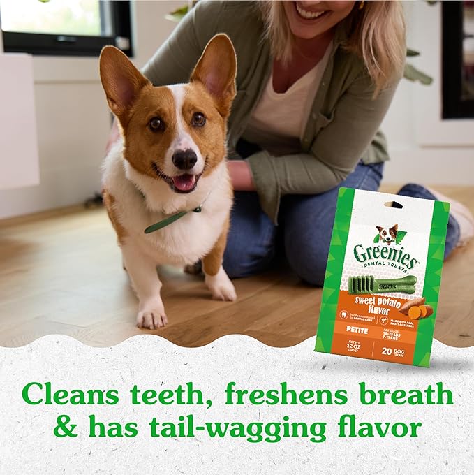Greenies Petite Dental Dog Treats, Sweet Potato Flavor, 12 oz. Pack (20 Treats)