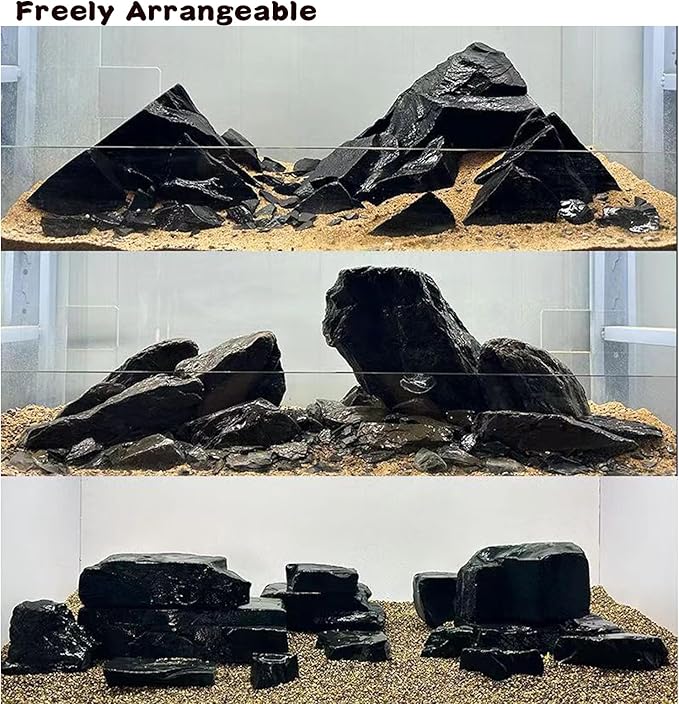 Unocho Fish Tanks Stone 20LB Natural Black Slate Rocks for Aquariums Decorative Aquascaping Stone for Reptile Terrariums, Bonsai Gardens & Outdoor 3-9inches(8PCS)