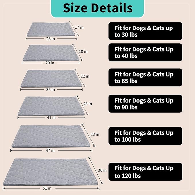 MABOZOO Indestructible Dog Beds - Chew Proof Crate Pad for Aggressive Chewers, Machine Washable Quilted Mat, Durable for Small Dogs, Grey Kennel Pad (17x23 in)