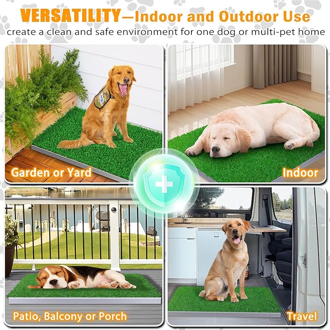 Dog Grass Pad with Tray, Stainless Steel Odor-Resistand Indoor Outdoor Potty System, Durable Alternative to Plastic with Artificial Grass for Dogs Potty Training (Potty System Size -23.6"x 15.8")