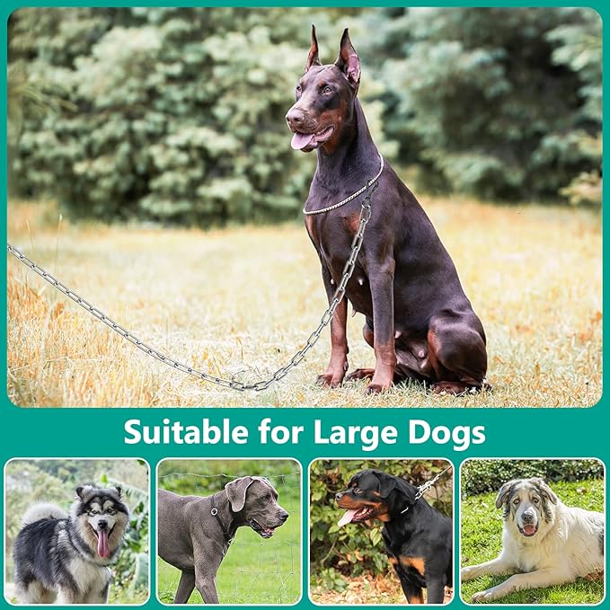 Tresbro Heavy Duty Dog Chains for Outside, 10FT Stainless Steel Tie Out Cable with Swivel Hook for Large Dogs, Metal Chew Proof Pet Runner Chain Leash Lead for Outdoor Camping Hiking Yard, 5MM