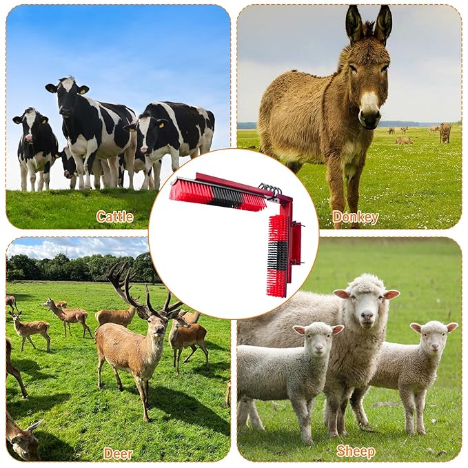 Livestock Scratch Brush With Spring Iron Holder,Animal Back Scratching Brush For Cow,Cattle,Sheep, Horses,Pigs,Massage Grooming Tool