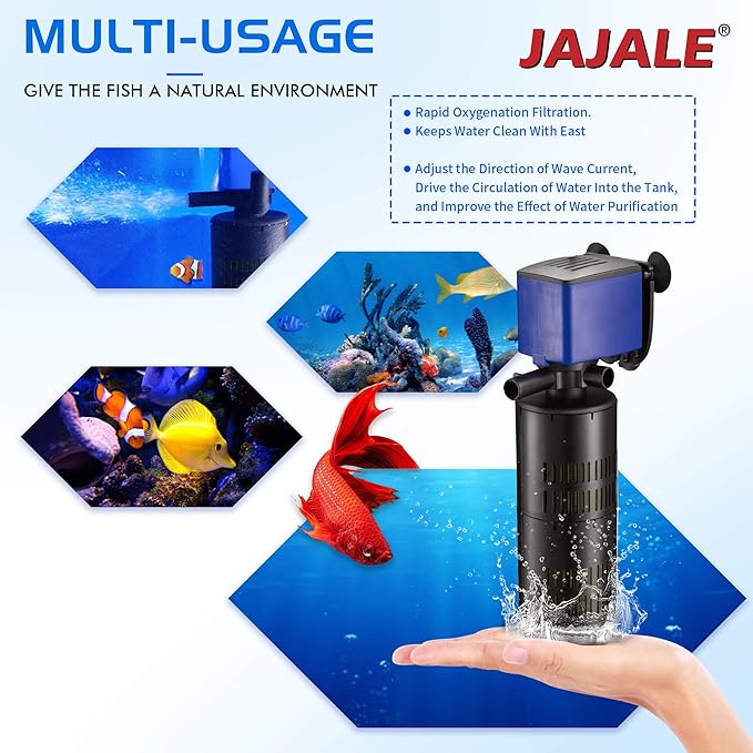 Water Pump 320 GPH 3-in-1 Submersible Internal Filter Aquarium Powerhead Water Pump Ultra Quiet for Aquarium,Fish Tank-4 Pack