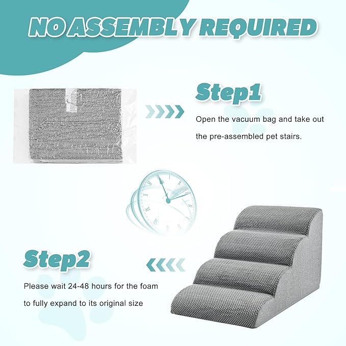 IFNOW Dog Stairs for Small Dogs, 4-Step Sturdy Dog Steps for Bed, Couch, Sofa, Waterproof Pet Stairs for Older Cats, Puppy, Removable Washable Cover, Non-Slip Curved Pet Ramp Indoor, Grey