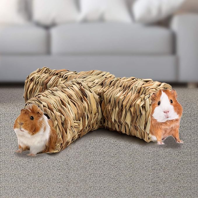 BWOGUE Hamster Grass Tunnel Toy Nature's Hideaway Guinea Pig Tunnels and Tubes Toys for Rats,Syrian Hamster,Ferrets,Guinea Pig,Chinchilla Hedgehog and Bunny