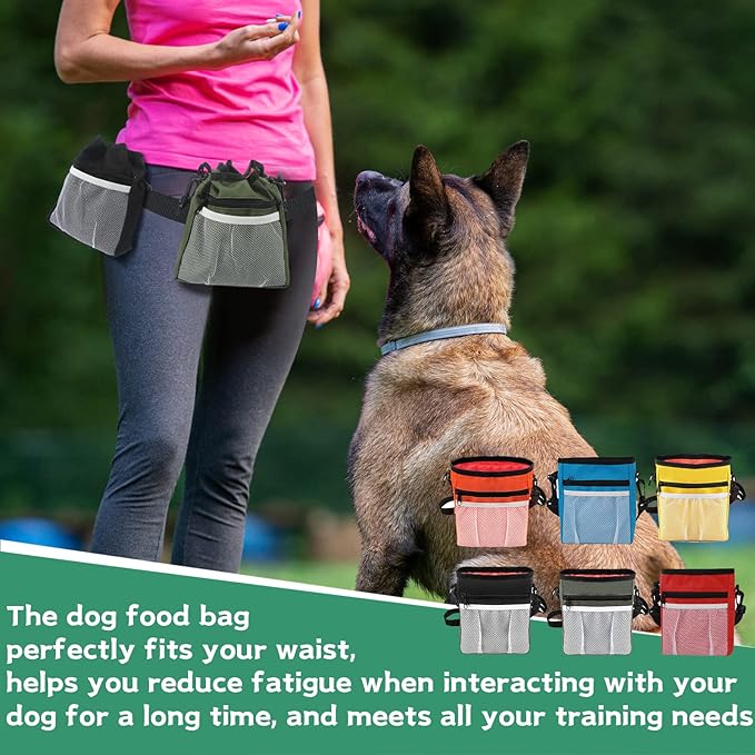 Hillban 6 Pcs Dog Treat Training Pouch Dog Treat Bag with Waist Shoulder Strap Bulk 6 Colors Convenient Pouch 3 Ways to Wear Drawstring Closure Holder for Treats Kibbles