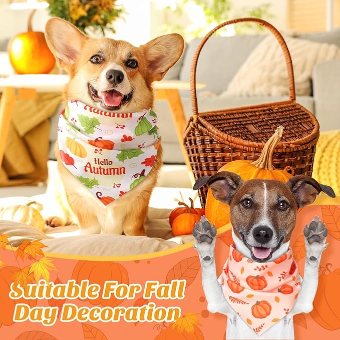 Abbylike 200 Pcs Fall Dog Bandanas Bulk Pumpkin Bandanas for Dogs Pets Triangle Kerchief Bibs Scarf for Fall Autumn Thanksgiving Costume Photo Props Accessories Pet Shops Adoption Events, 25 Styles