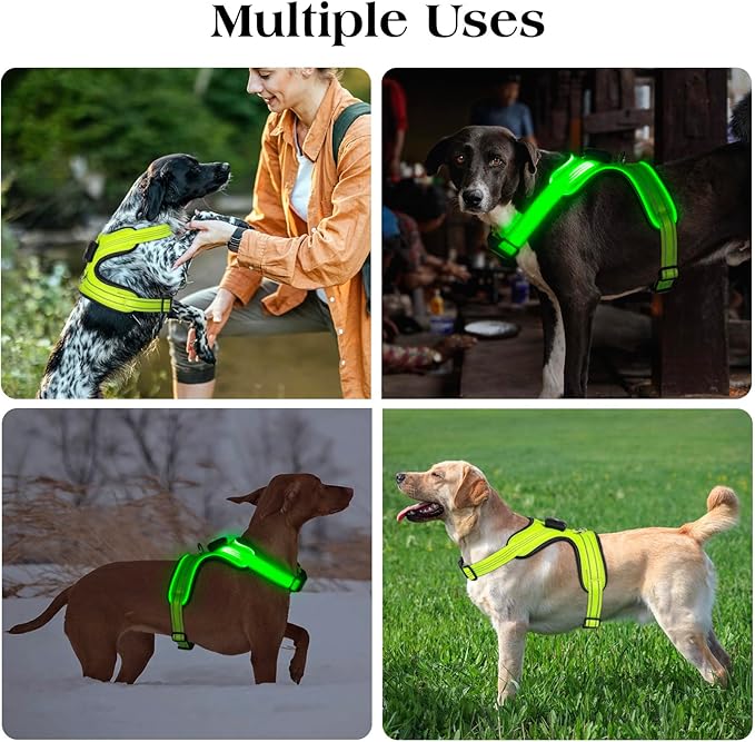 Light Up Dog Harness, Rechargeable LED Dog Harness with Battery Level Indicator, Adjustable Reflective Safety Vest for Night Walking, Soft Mesh Lighted Harness for Medium Large Dogs(5-90lbs)