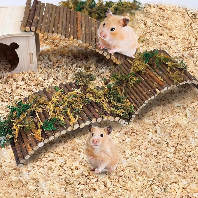 PINVNBY 2 PCS Hamster Toys, Wooden Hamster Ladder Bridge Tunnel Hide, Guinea Pigs Cage Accessories for Chinchillas Guinea Pigs Mouse Rat Ferre, Rodents Natural Hideout for Small Animals