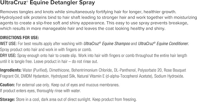 UltraCruz Equine Bright White Horse Shampoo & Conditioner Bundle, 32 oz Each with 16 oz Detangler