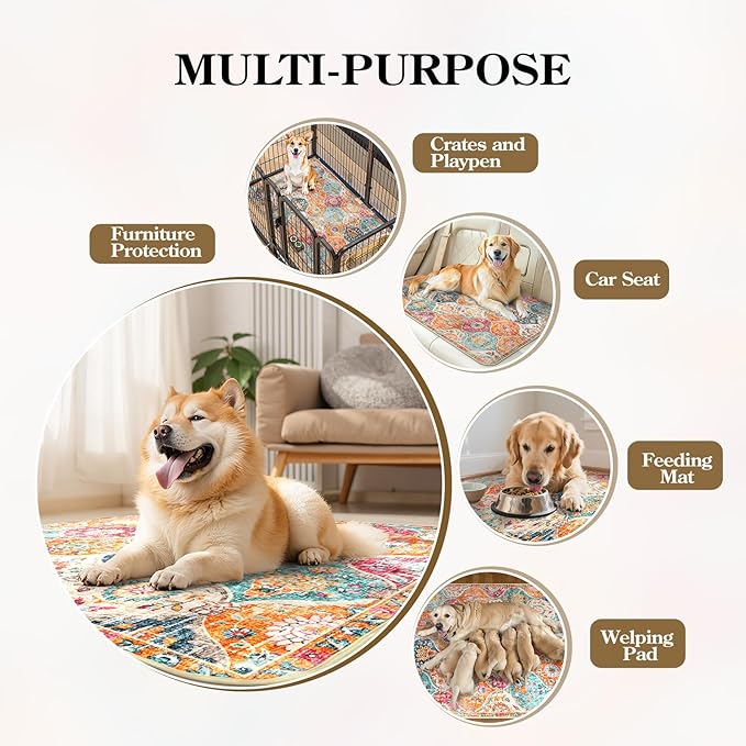 HAOCOO Washable Pee Pads for Dogs, (2 Pack) 3Ft x 4Ft Non-Slip Reusable Puppy Training Pads with Waterproof, Orange Super Absorbent Leak-Proof Whelping Pads Litter Mat for Pet Housebreaking