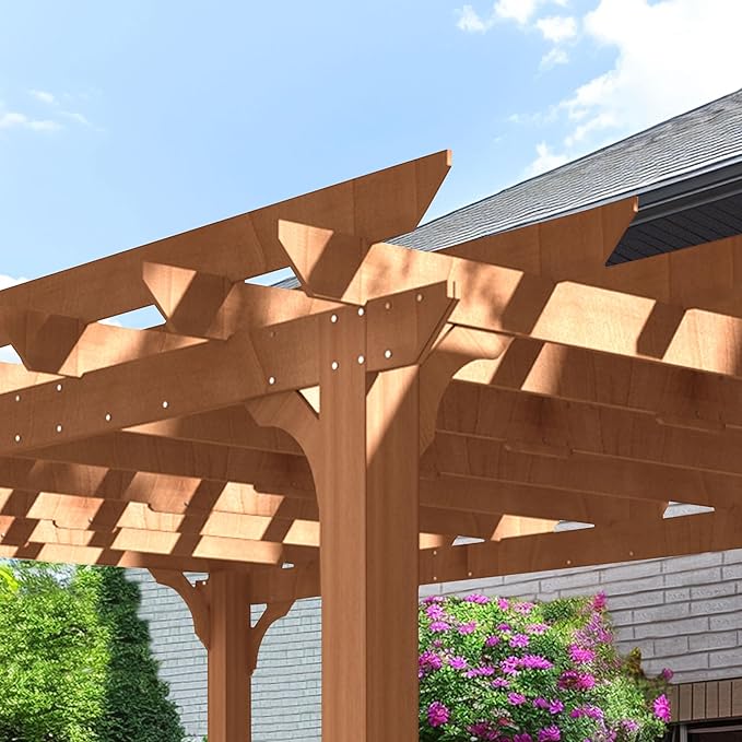MUPATER 12x14 FT Wooden Pergola, Cedar Pergola Kit with Roof, Outdoor Garden Shelter for Backyard, Deck, Lawn, Pool, Natural