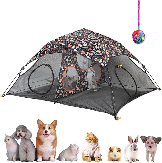 Outdoor Cat Play Tent for Indoors and Outdoors (X- Large Portable Pet House, Outdoor Cat Enclosure for Cats, Rabbits and Small Animals Easy to Connect with Run Tunnels, Cubes (Patented)